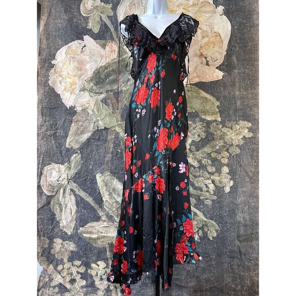 NWT Free People Warm Hearts Floral Lace Neckline Asymmetrical Midi Dress Xs - Picture 5 of 10